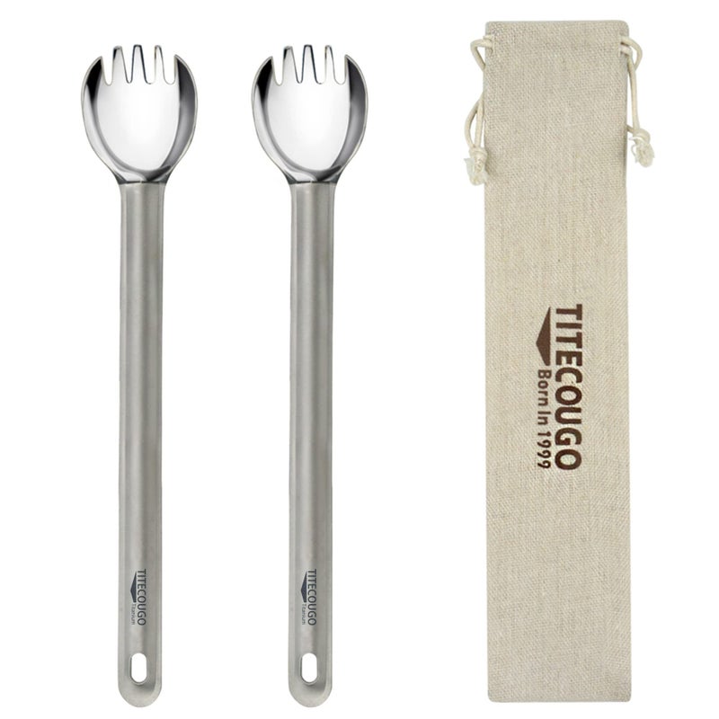 TITECOUGO Titanium Spork, Camping Long Spork Titanium Multitool Lightweight Camp Outdoors Hiking Travel Convenient Picnic Spoon Fork for Men Women Portable Flatware 2 pack - Image 1